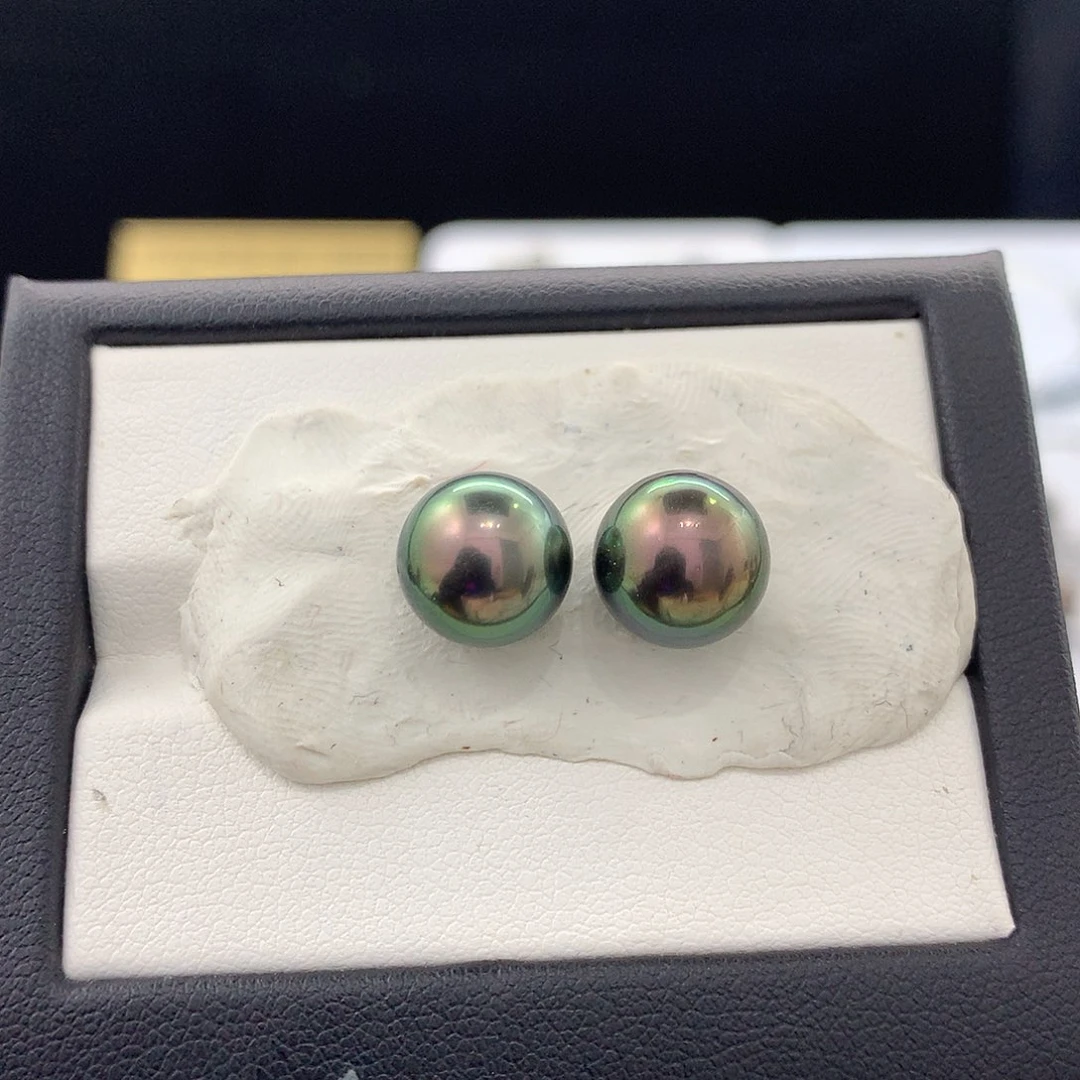 未镶嵌裸珠定制海水珍珠9.5-9.6MM超亮油绿色对珠