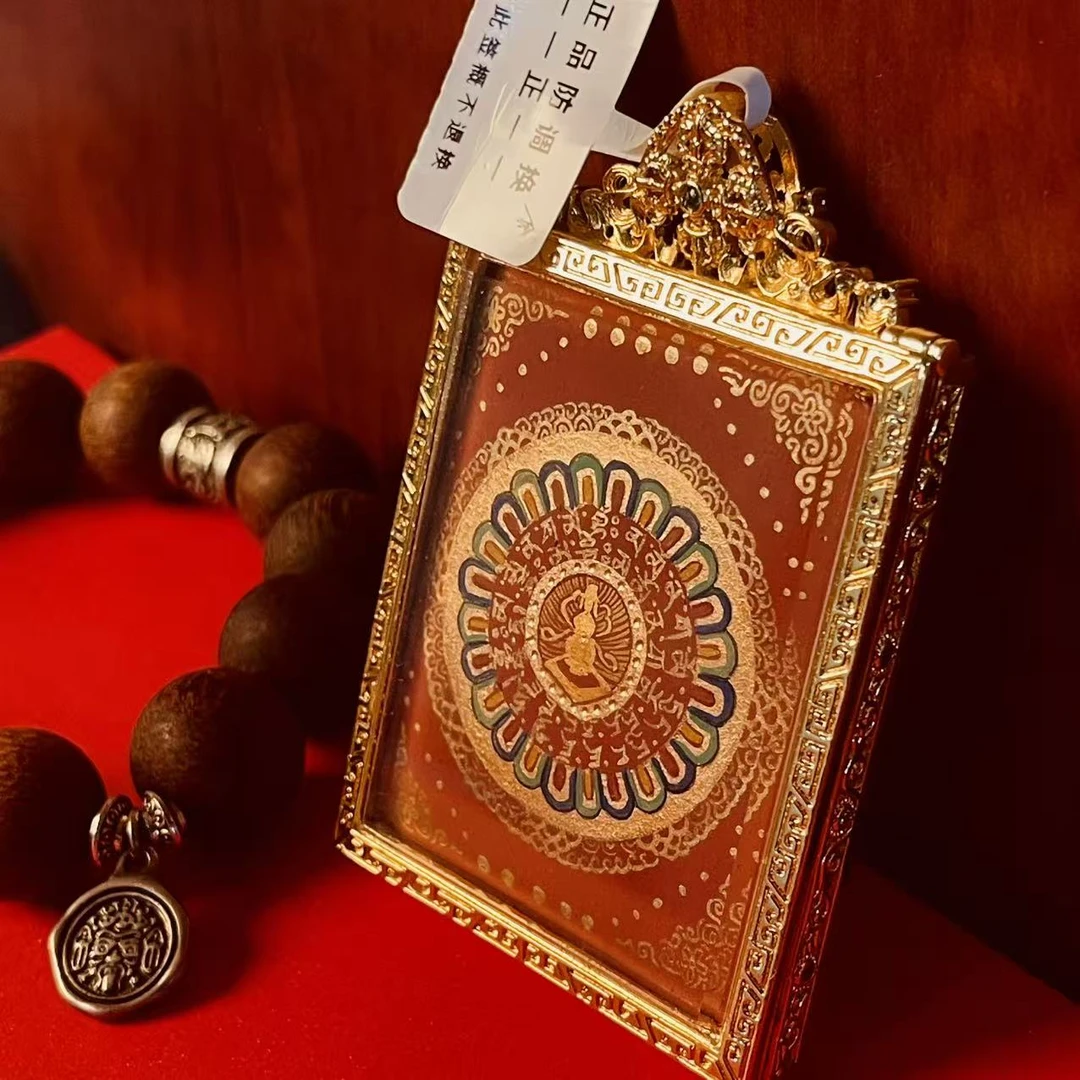 【东伟唐卡】六字真言背卡 唐卡真品 西藏纯手工 唐卡吊坠 纯手绘