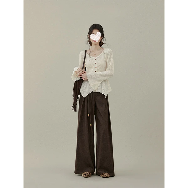 喇叭袖针织打底衫女早秋季绝美巨好看独特漂亮上衣裤子套装2435