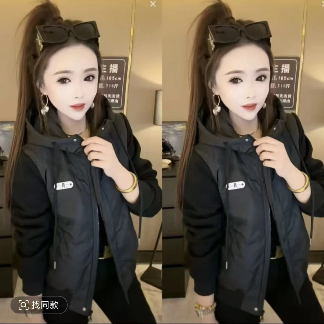 宽松型连帽女常规款纯色棉衣棉服韩版运动休闲外套