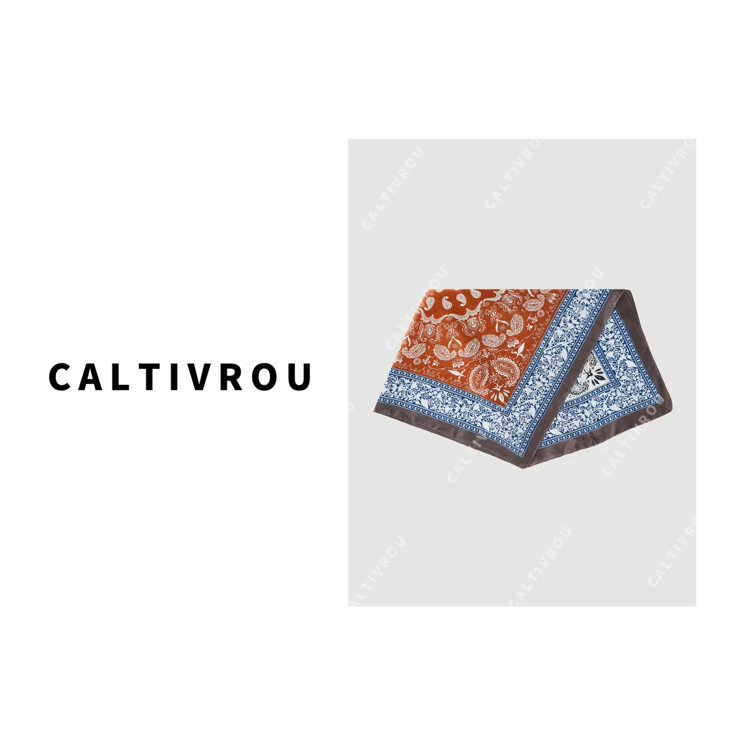 Caltivrou【蕊蕊】复古拼色腰果花百搭薄款小方巾-S18927