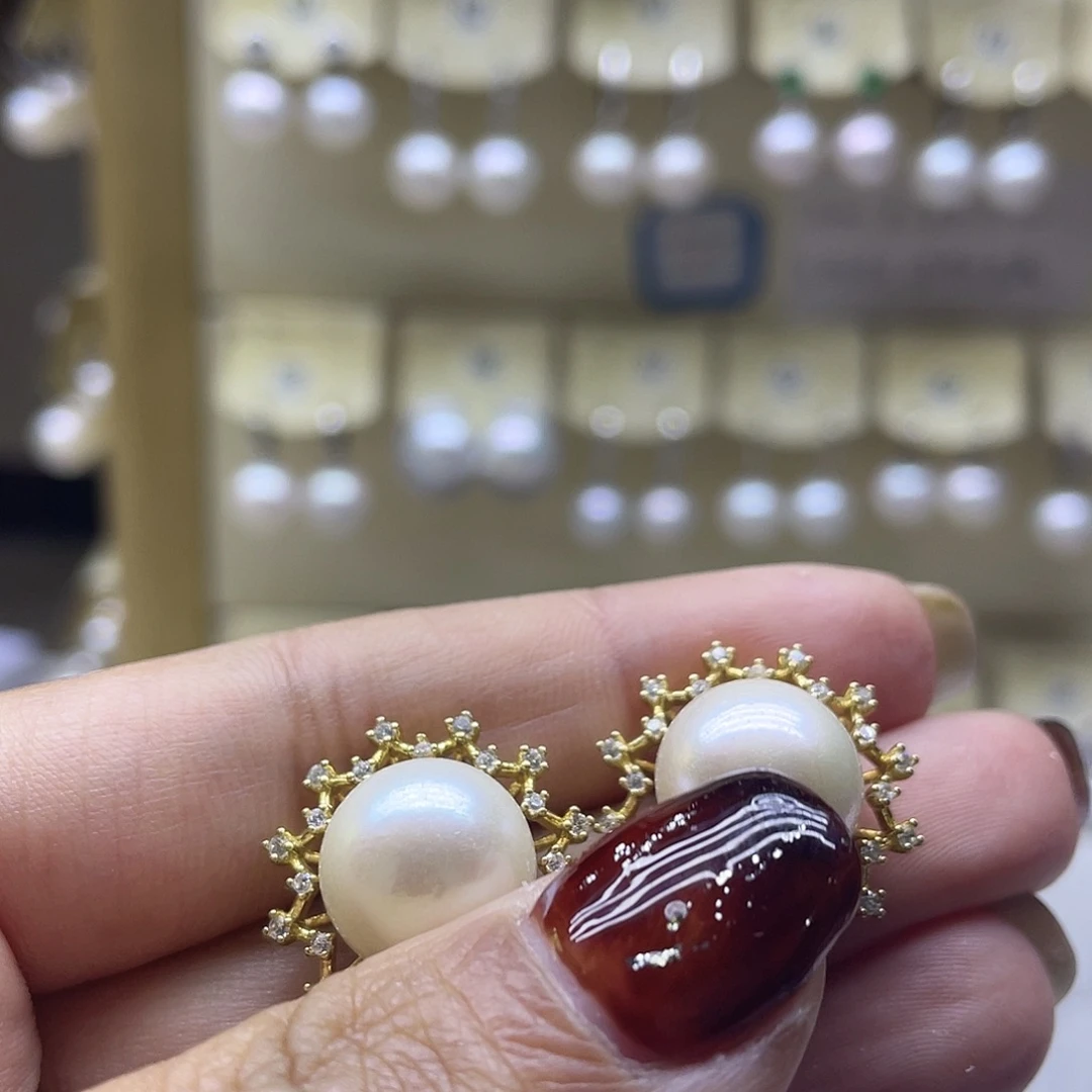 银S925镶嵌耳饰淡水珍珠