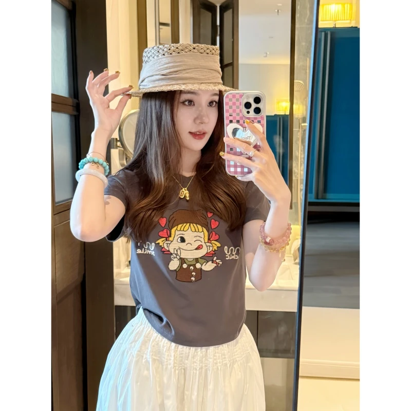 【不二棒棒糖】短款街头风常规圆领印花T恤小众休闲卡通-DX2025738