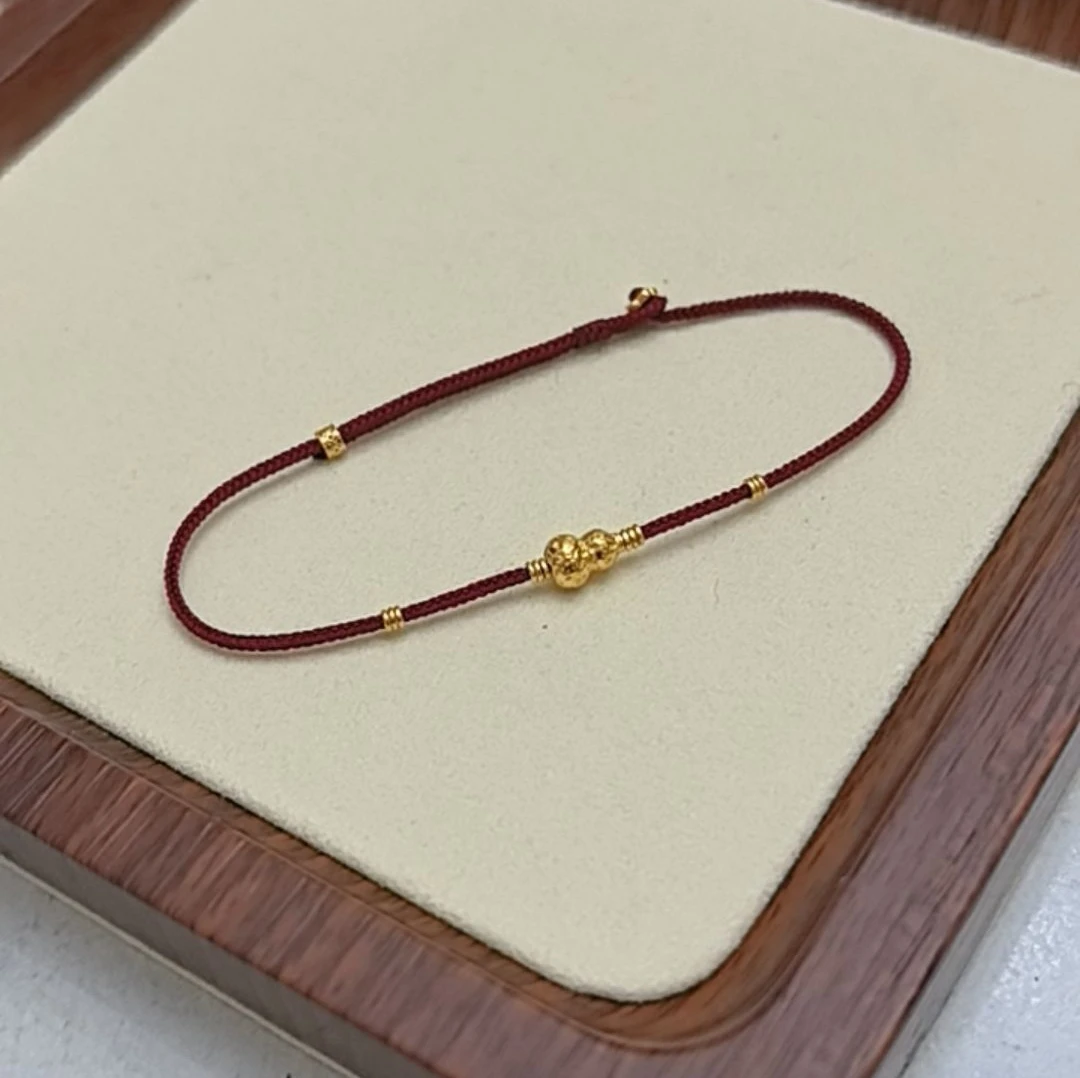 [福禄]999足金葫芦黄金红绳编织时尚百搭休闲绳编