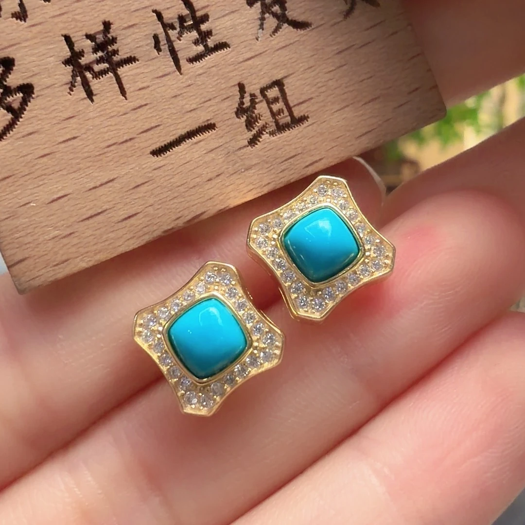 绿松石银S925镶嵌耳饰