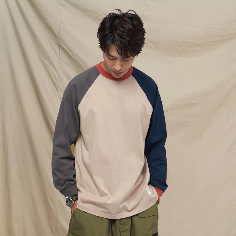 BPCALL插肩牛角袖美式复古基础插肩百搭鸳鸯长袖男款女款