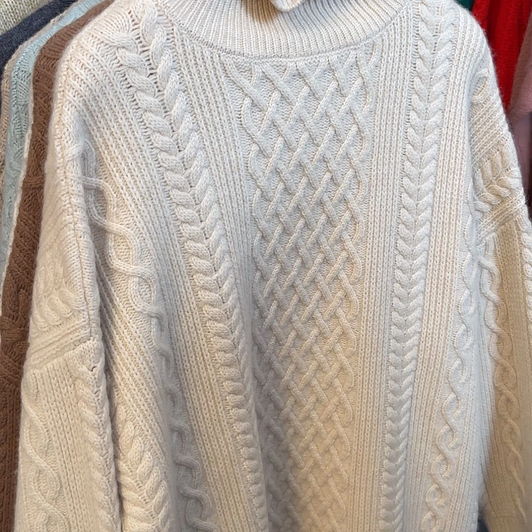 重工 高领 纽花 加厚 羊绒衫