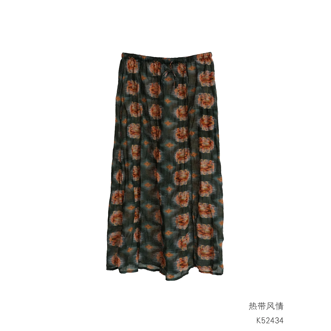 布衣分享 K52434 几见原创设计25春季新款植物染亚麻褶皱半身裙