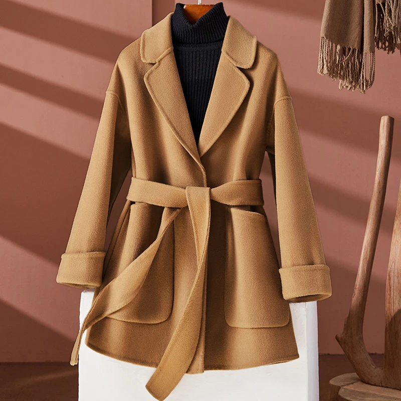 反季赫本风双面羊绒大衣女短款西装领小个子宽松落肩羊毛呢子外套