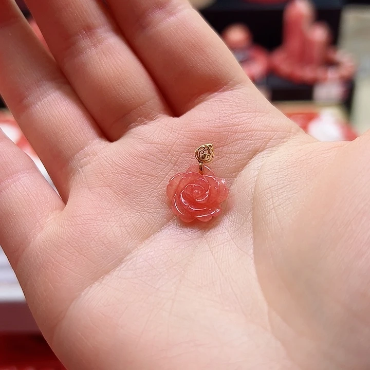 菱锰矿（红纹石）吊坠18K金镶嵌