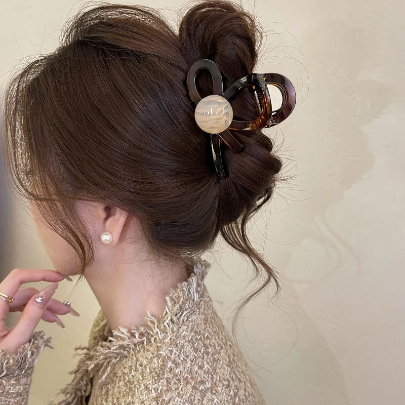 2025新款简约复古晕染珠珠抓夹女高级感早秋发夹后脑勺鲨鱼夹头饰