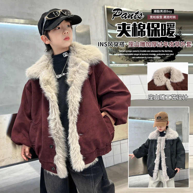 1424男童中大童时尚翻领毛毛外套