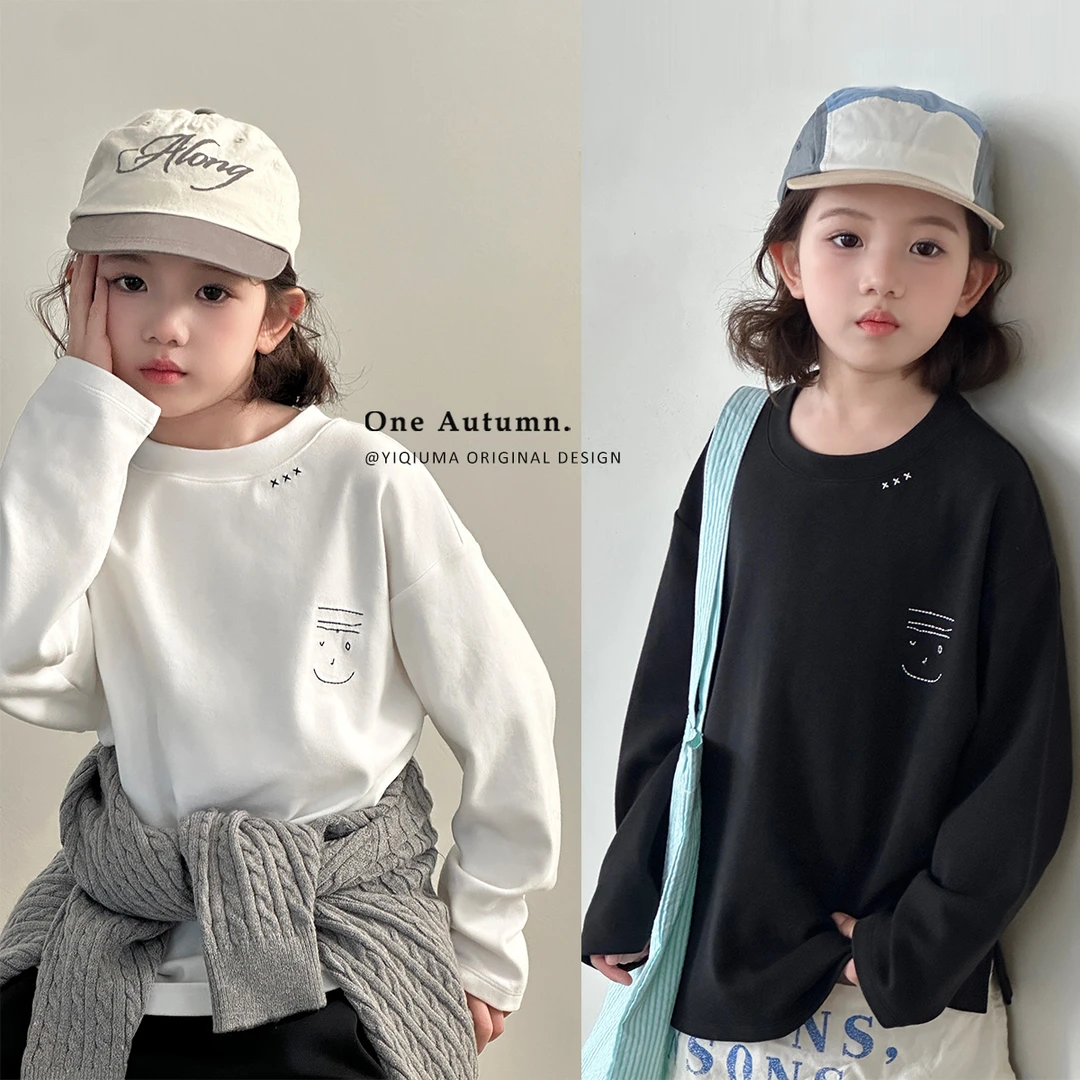 现货「壹秋.ONE AUTUMN」【今日愉快】水晶棉刺绣T恤女童春打底衫