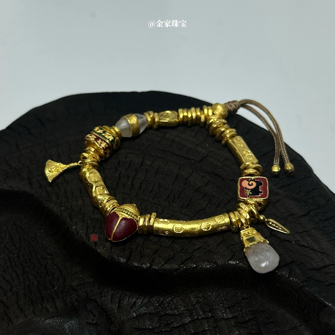 【金家】无相系列之金擦擦 红色 原创黄金盘缠 足金