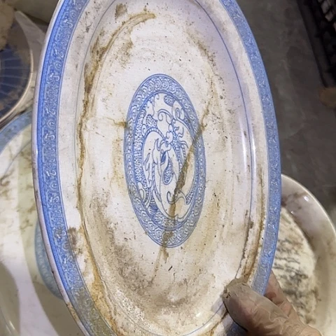 瓷片国营厂库存微瑕27厘米椭圆