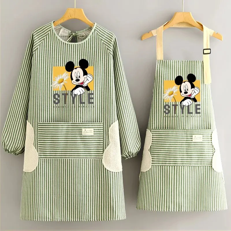 时尚棉麻罩衣防污耐磨长袖围裙家用厨房做饭透气工作服围腰女E111