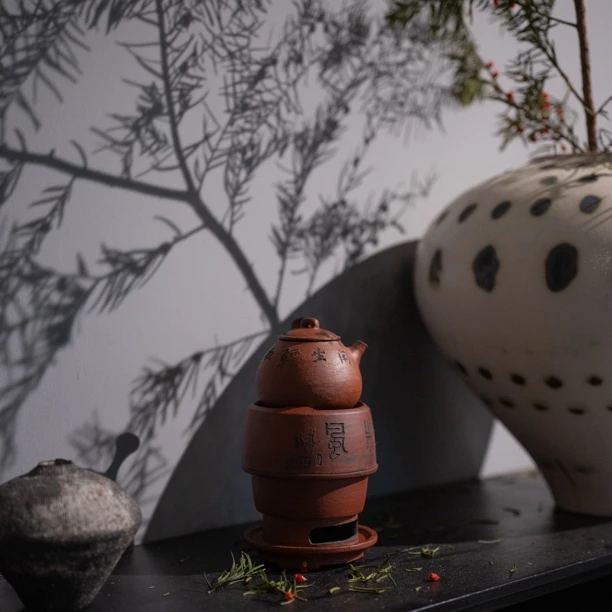 仟户烧松风舍红色手工分体炉子陶瓷家用复古粗陶