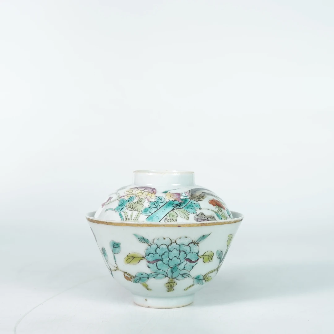 LABCJN251225011【十竹斋】清光绪凤戏牡丹粉彩盖碗