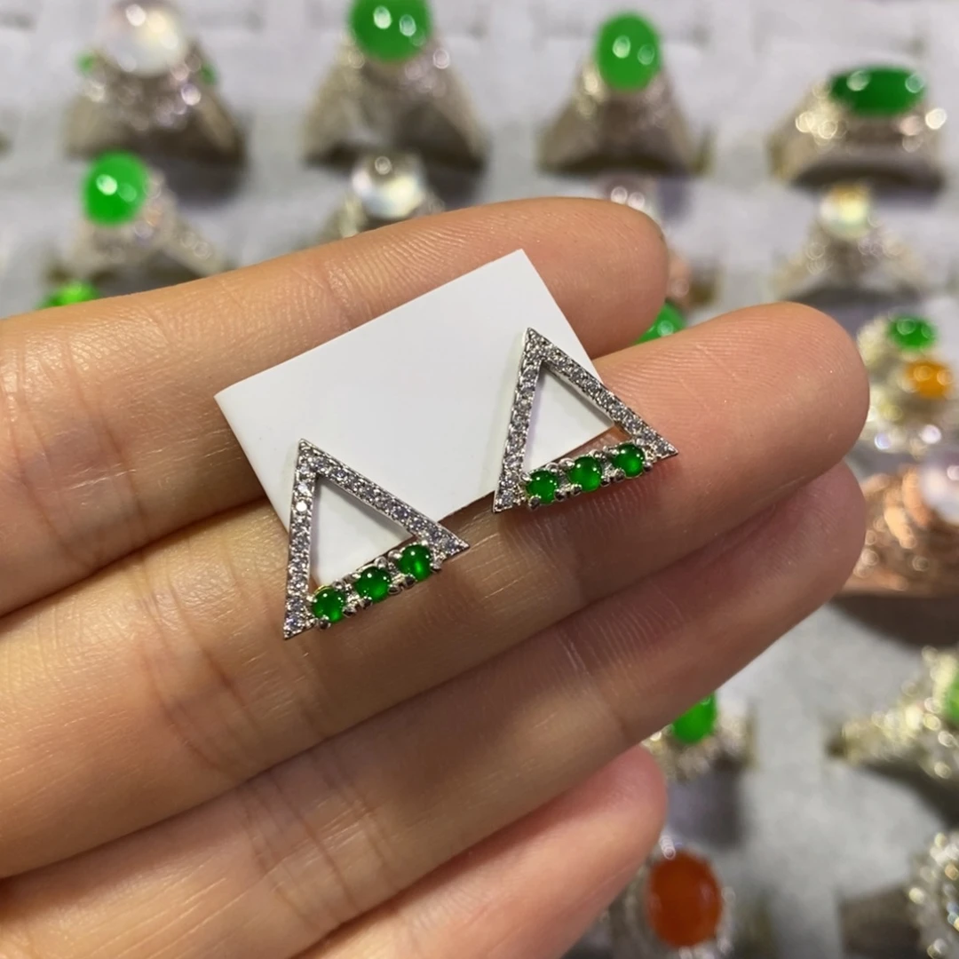 翡翠银S925镶嵌耳饰耳钉