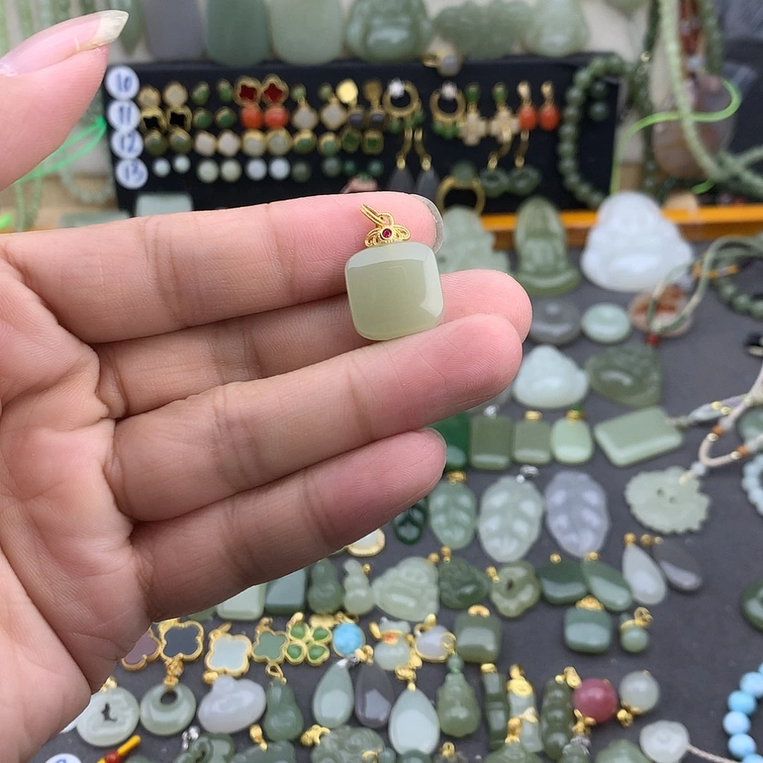 和田玉银S925镶嵌吊坠(不含链)