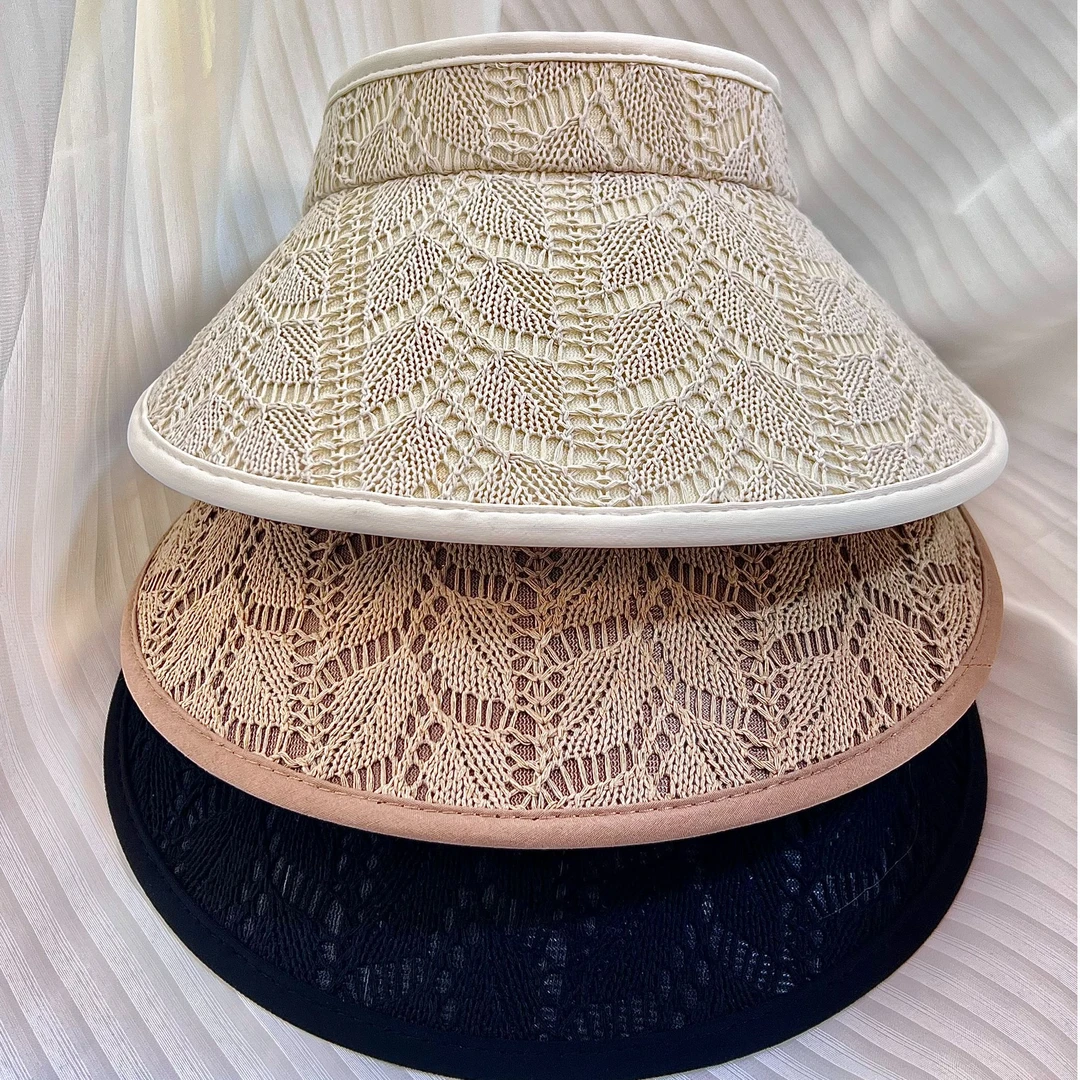 镂空礼帽遮阳蕾丝空顶帽草帽遮阳百搭海边大帽檐大头围（深圳货