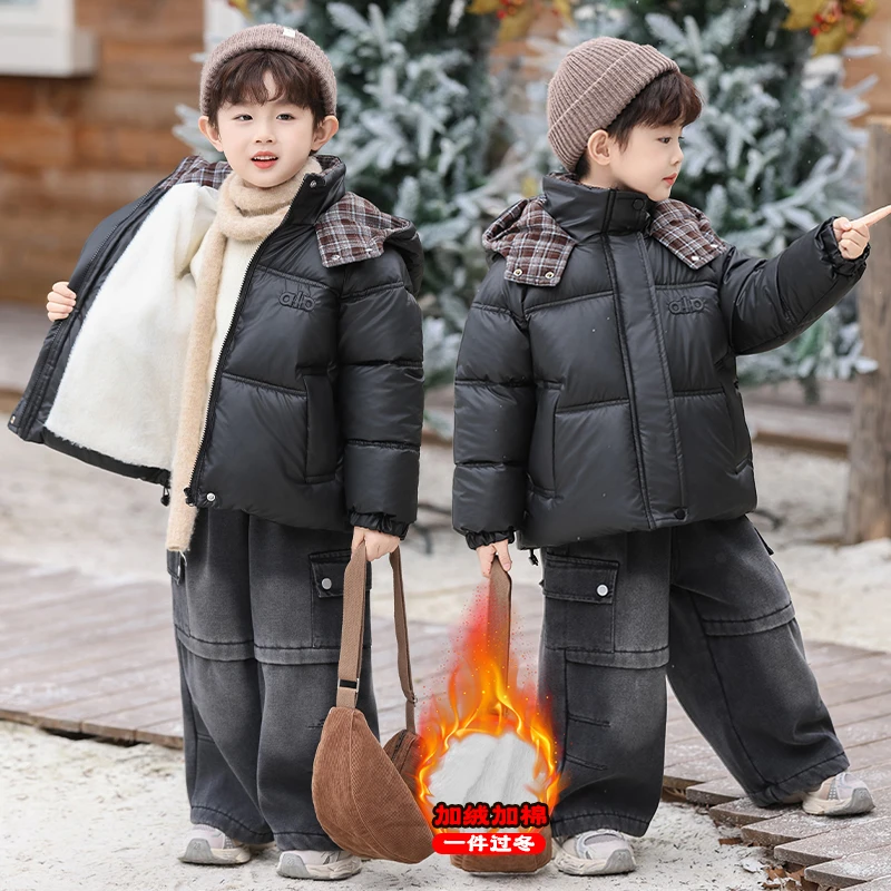 男童冬季棉服爆款2025新款潮帅儿童加绒加厚棉衣宝宝洋气棉袄外套