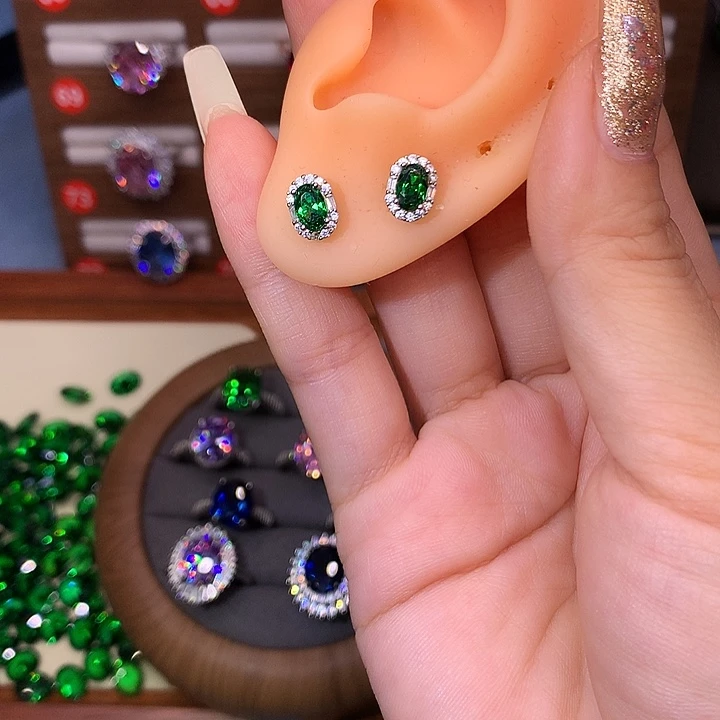 碧玺耳饰银S925镶嵌