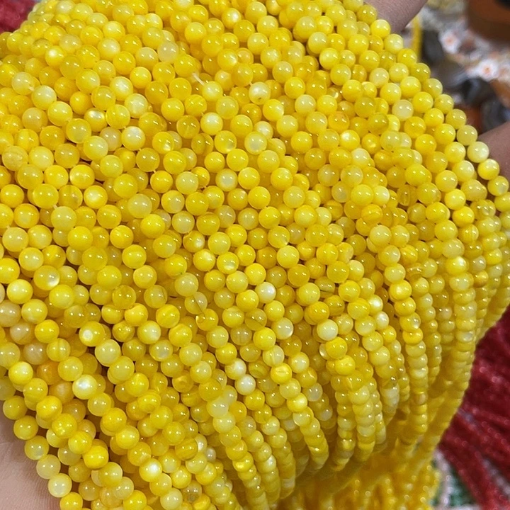 玛瑙/玉髓合金珠宝半成品3条4mm黄色贝壳圆珠
