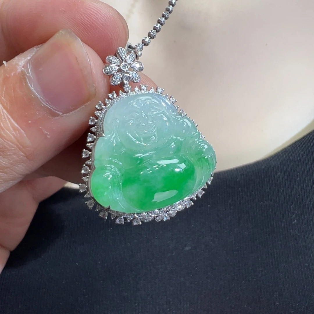 翡翠吊坠(不含链)18K金镶嵌