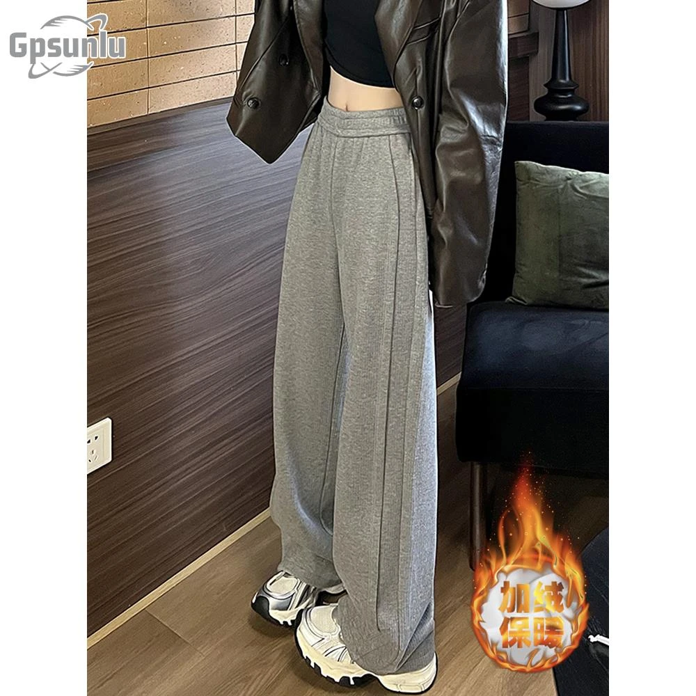 gpsunlu秋冬宽松休闲褶皱时尚休闲显瘦气质外穿百搭运动裤女高腰