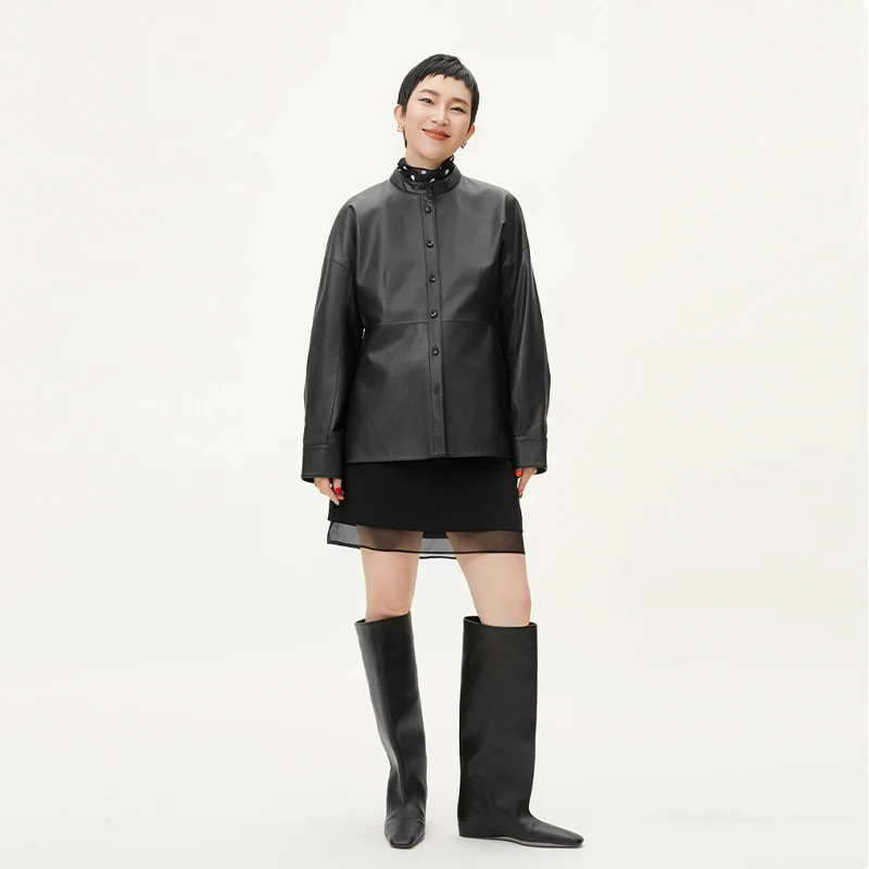 GOLDENBARRY|160029新西兰小牛皮收腰衬衫