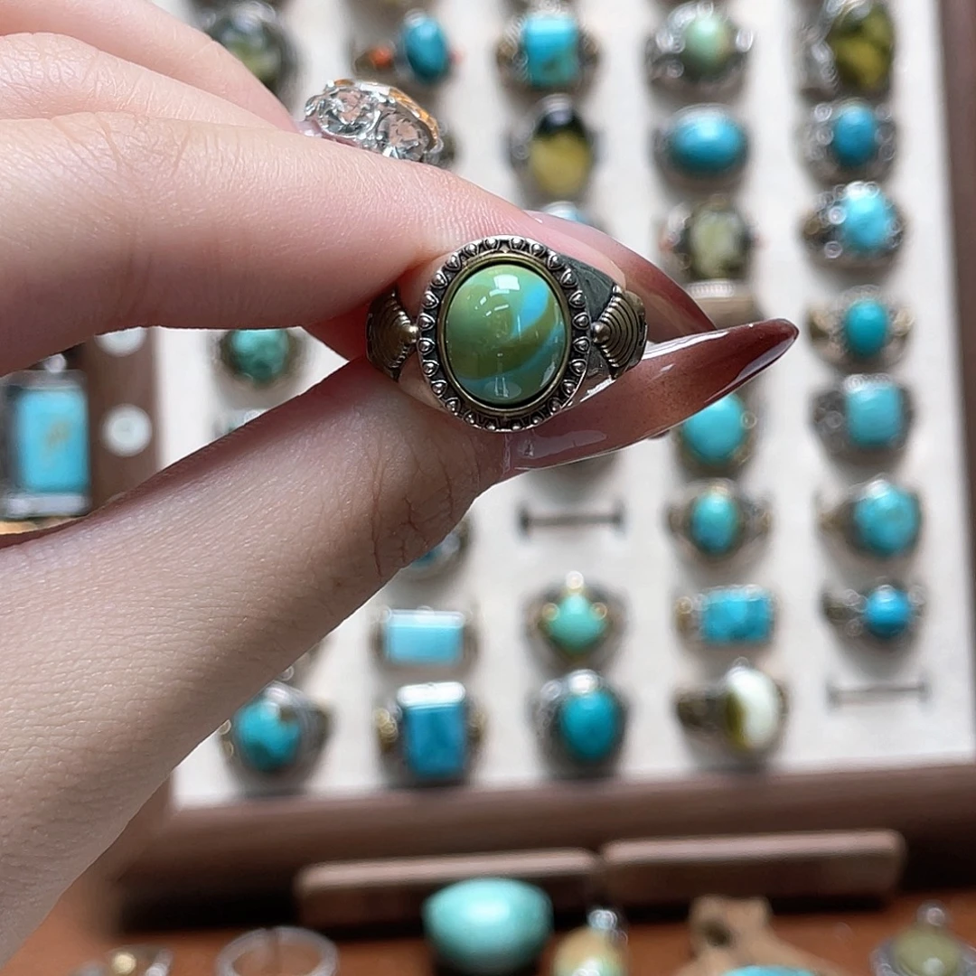 绿松石银S925镶嵌戒指