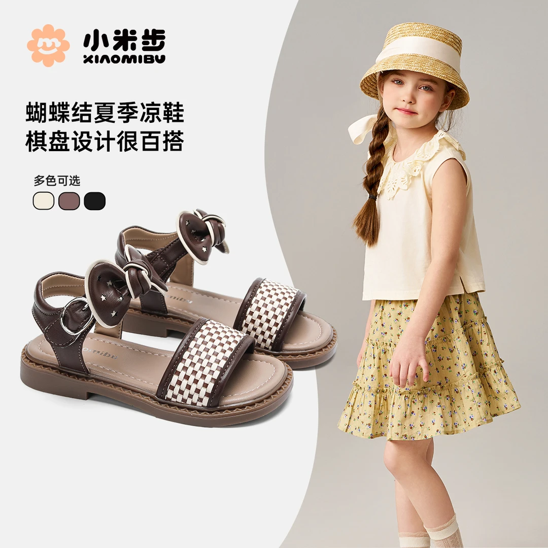 小米步4月【萌蝶】凉鞋2025夏季新款儿童蝴蝶结公主鞋露趾鞋学生鞋
