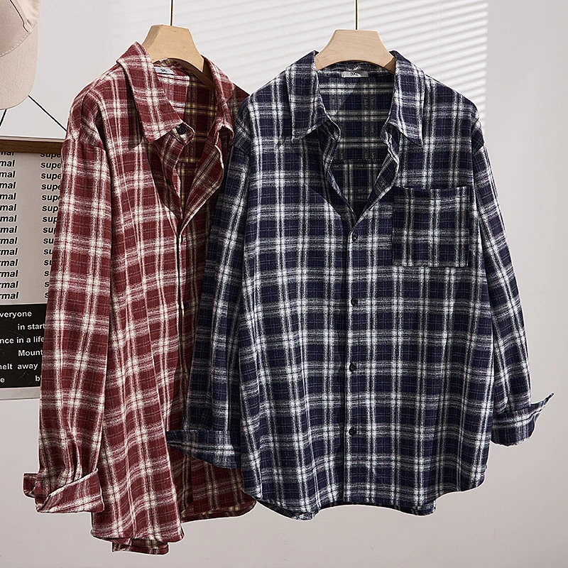 S5675春秋新款胖MM大码女装格子衬衫加肥加大240斤宽松显瘦上衣女