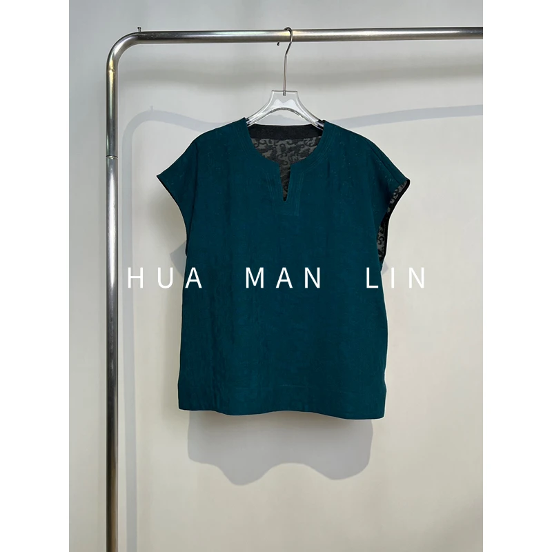 【花滿林】圆领四经八纬花罗香云纱真丝桑蚕丝盖袖上衣259576