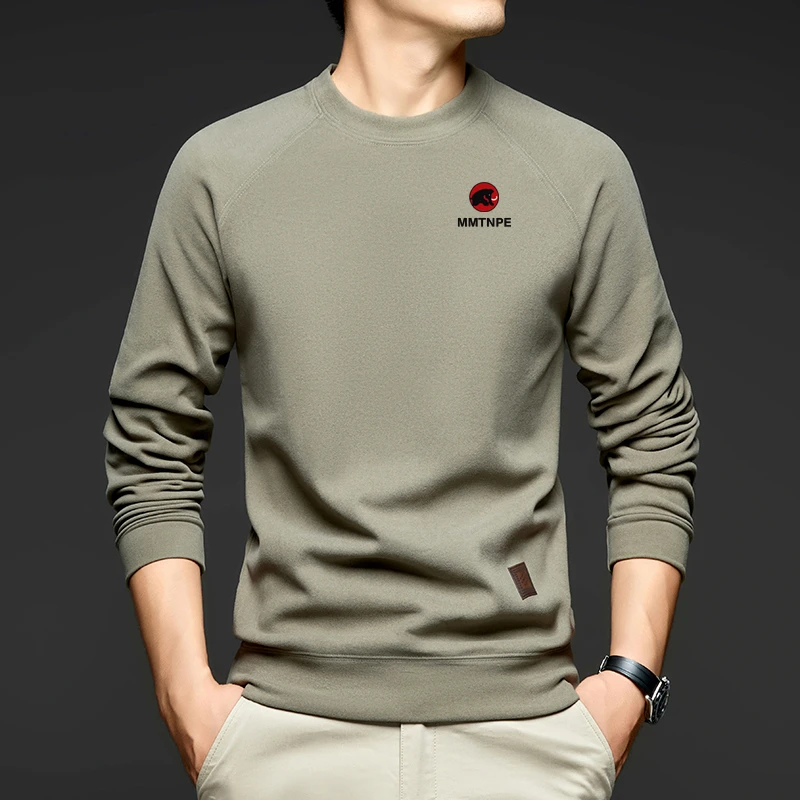 猛犸春秋季男士圆领宽松长袖卫衣休闲纯色T恤2025男装新款打底衫