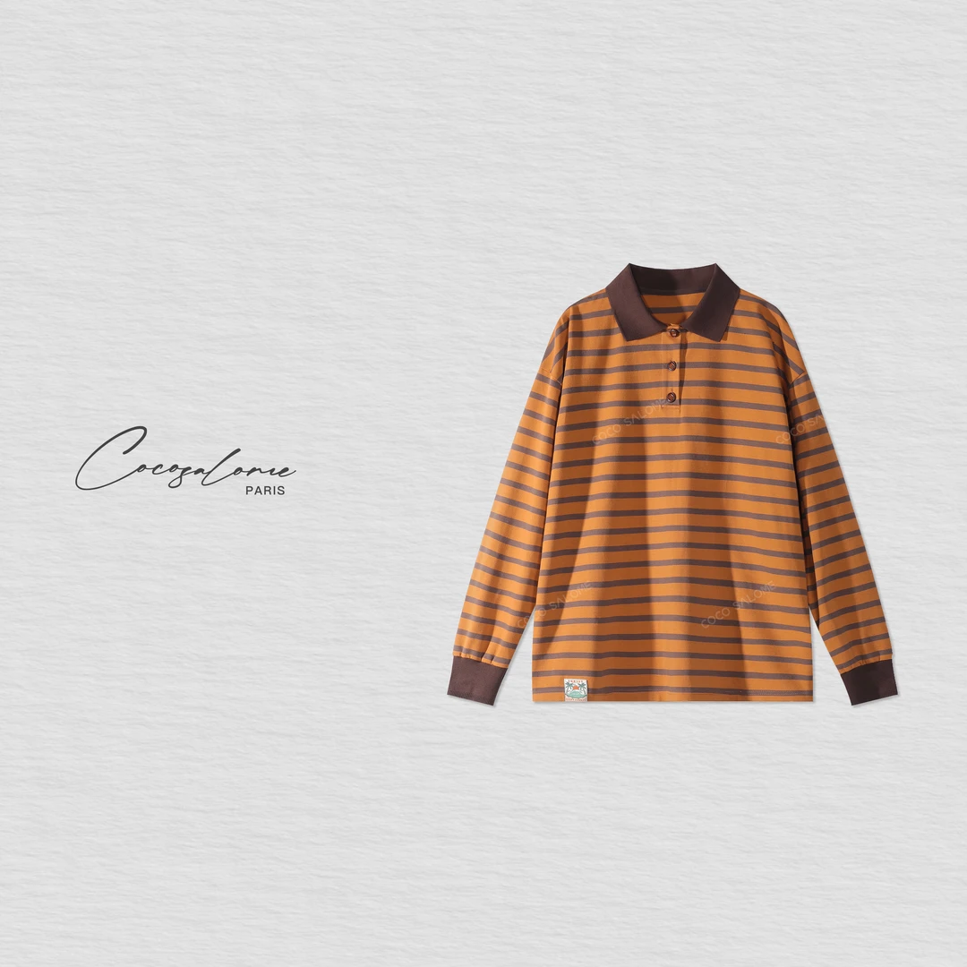 韩彬彬"橘子"经典时髦撞色条纹透气弹性舒适百搭复古Polo衫2632-4