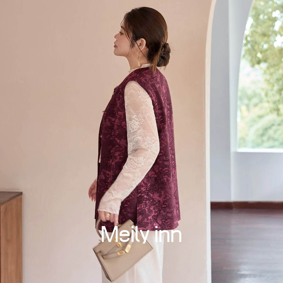 【桑蚕丝羊毛】美丽客栈2025新款大码女装提花植绒马甲中长款背心