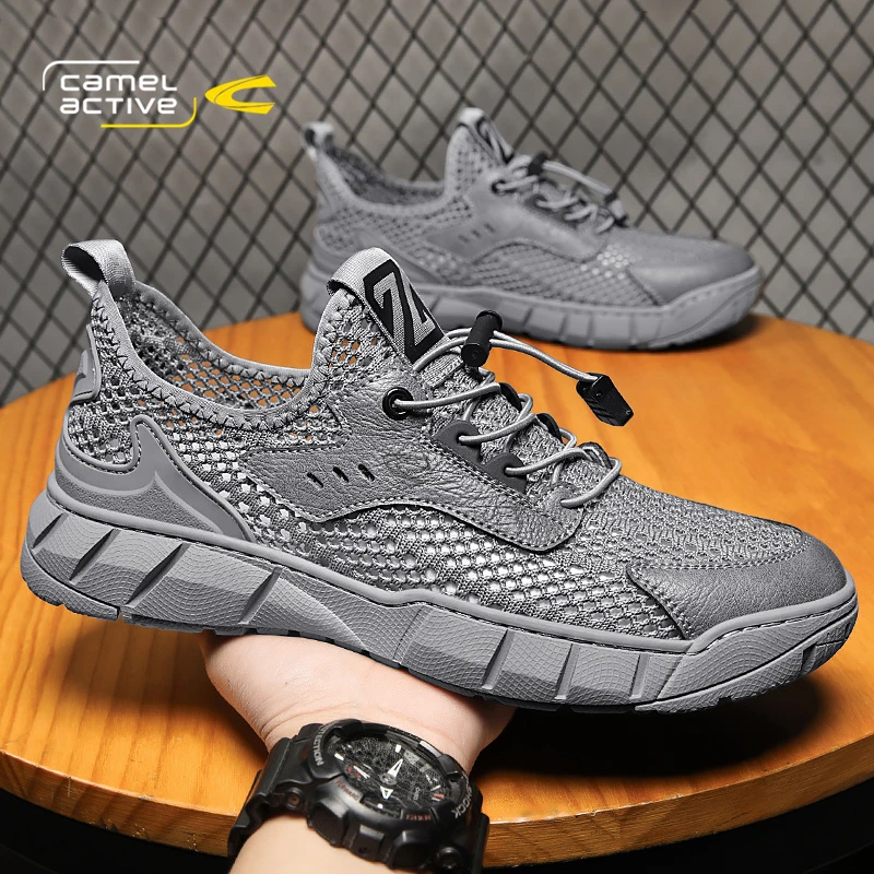 骆驼动感男鞋2025秋季新款透气时尚百搭男士运动休闲鞋镂空网面鞋
