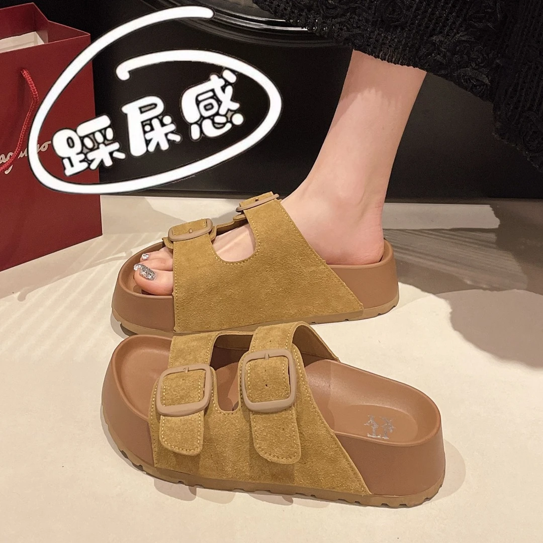 法式绝美勃肯凉拖鞋女夏季外穿高级感多巴胺风格配裙子厚底拖鞋