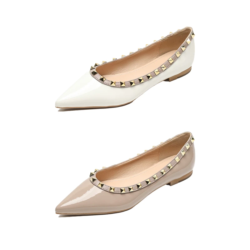 2025新款法式气质尖头单鞋女平底浅口铆钉晚晚风软底瓢鞋