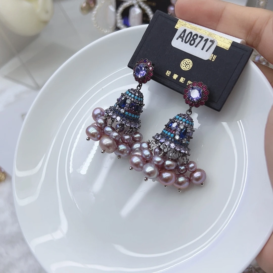 耳饰银S925镶嵌淡水珍珠