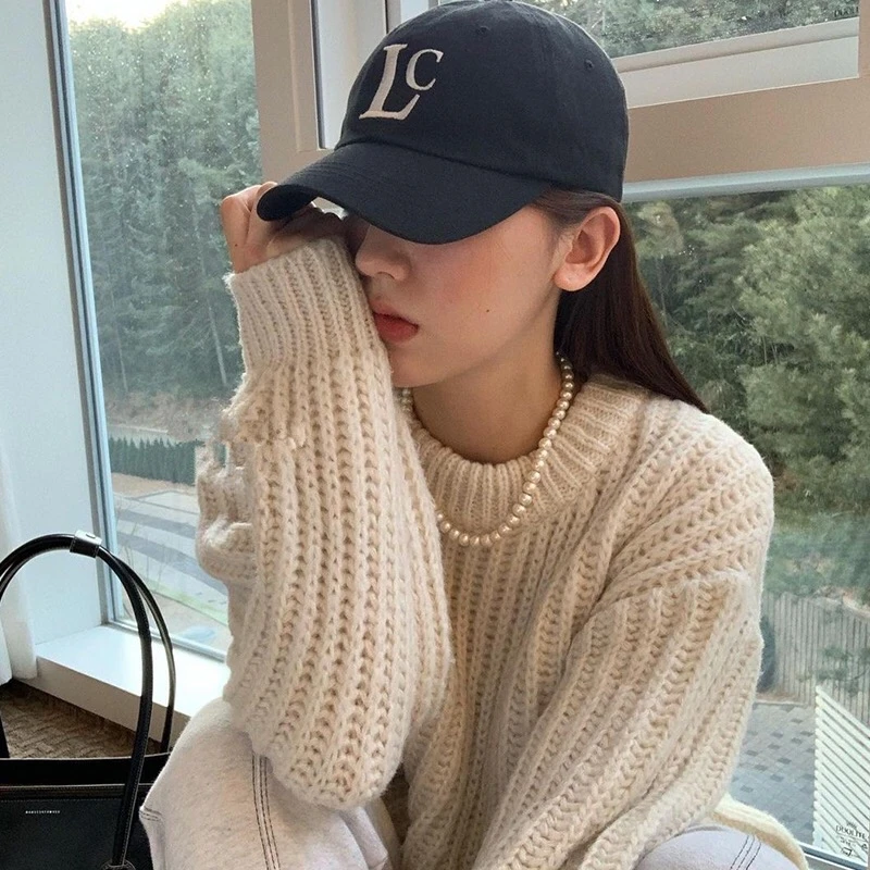 自留款韩国博主同款LC字母棒球帽女夏季遮阳帽复古软顶鸭舌帽子男