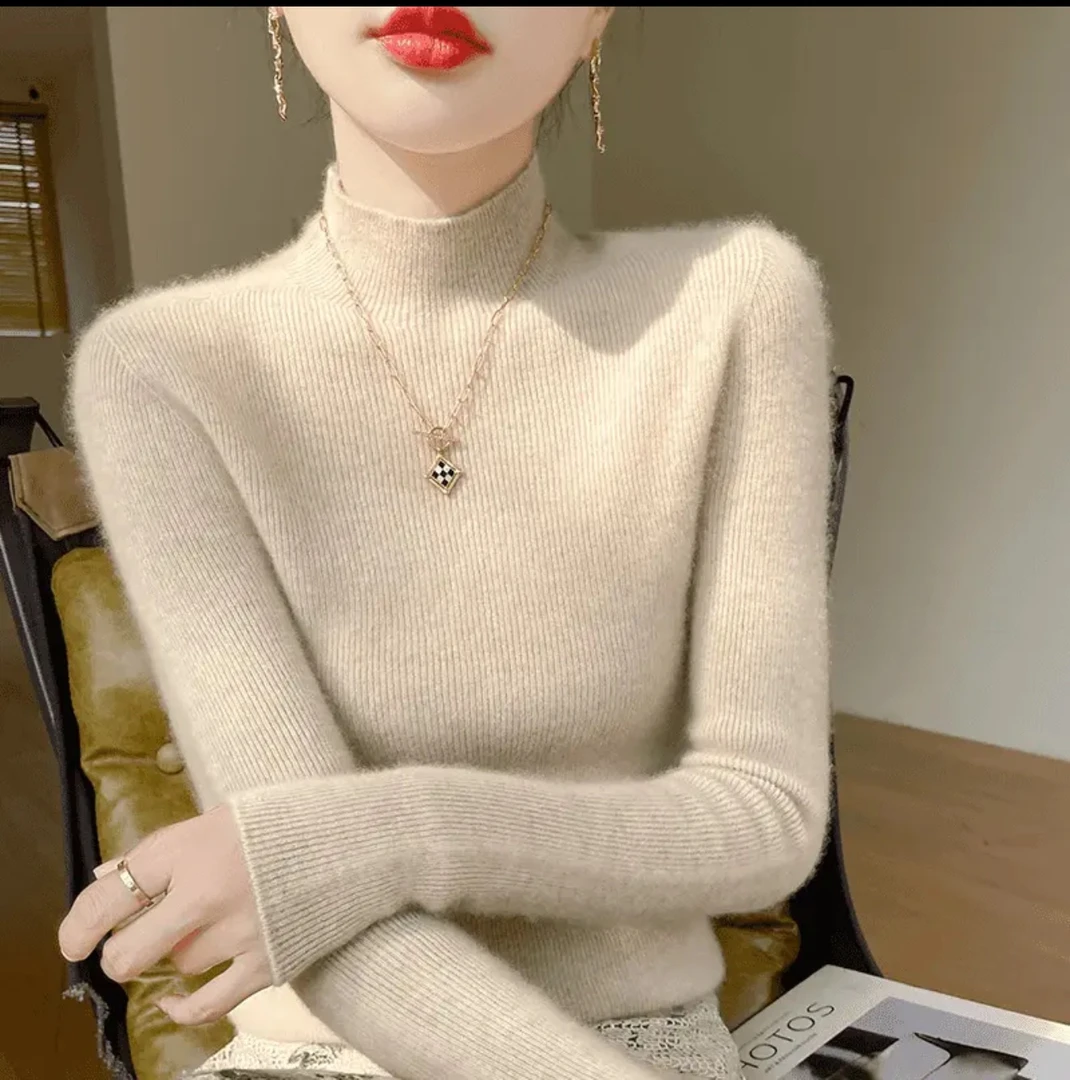 2025新款 一线成衣 加厚无缝半高领修身打底衫女套头针织毛衣女