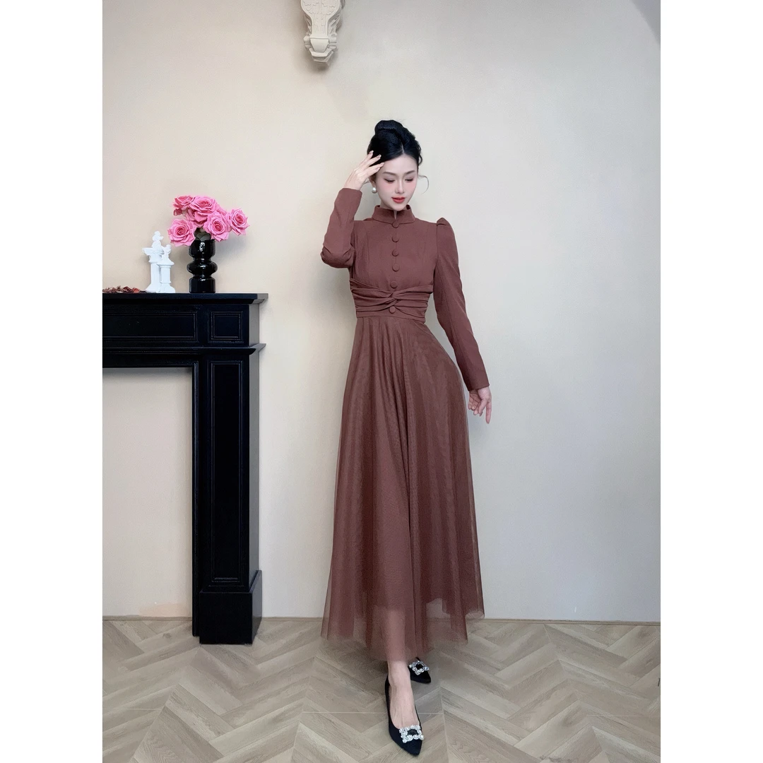 【设计师定制】新款时尚收腰气质拼接显瘦连衣裙11476