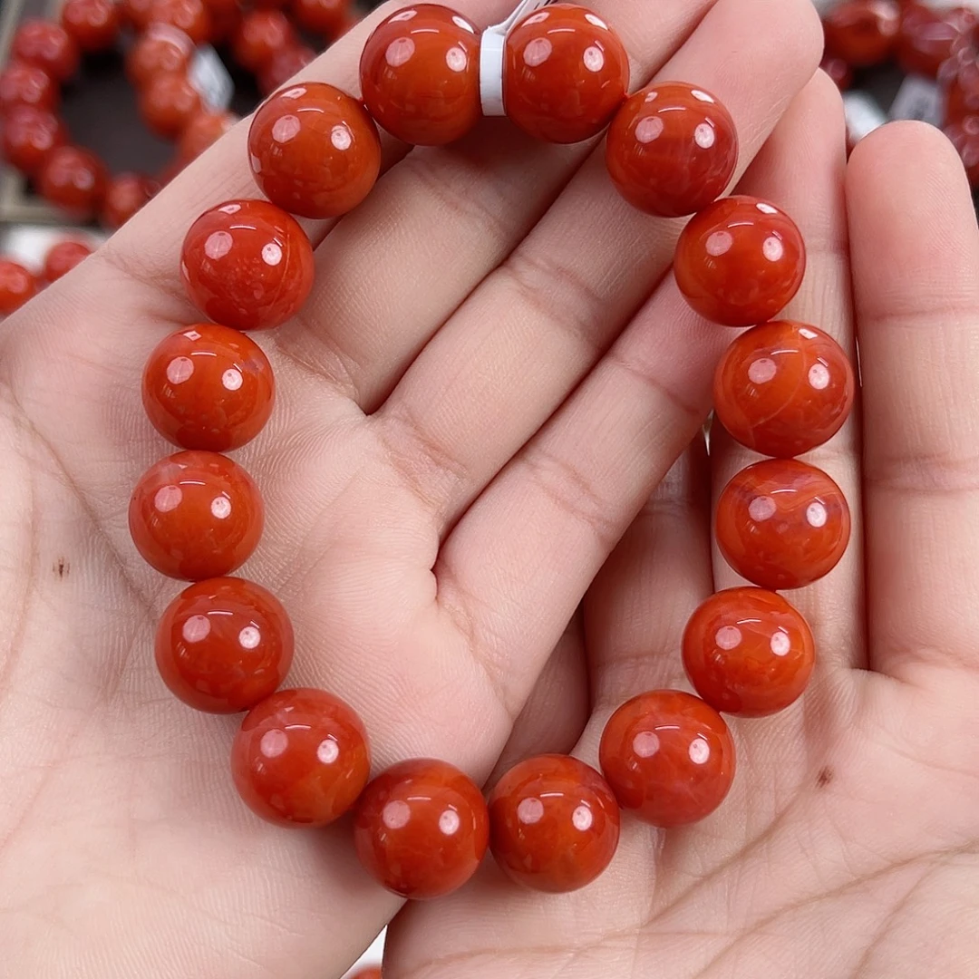 南红玛瑙未镶嵌瓦西柿子红圆珠单圈13mm
