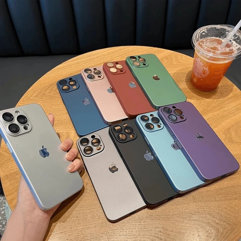 超薄PC硬壳适用于16promax手机壳苹果15Pro磨砂肤感14/13带镜头膜