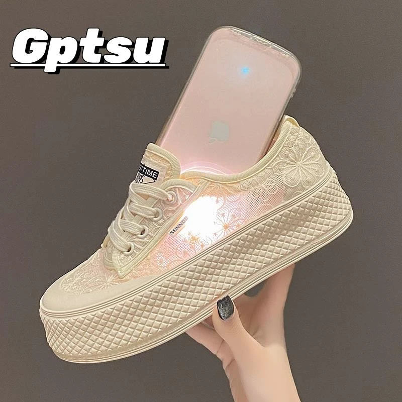 GPTSu蕾丝网面透气渔夫鞋女厚底板鞋新款女鞋春夏季小白休闲鞋子