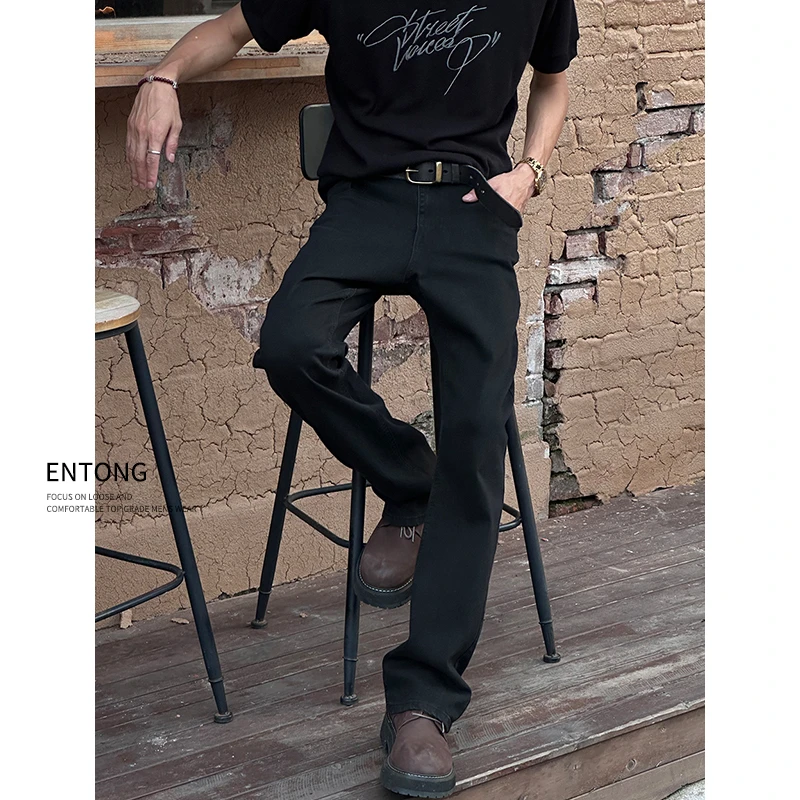 Entong复古潮牌cleanfit微喇牛仔裤男生微宽松显瘦水洗做旧长裤子