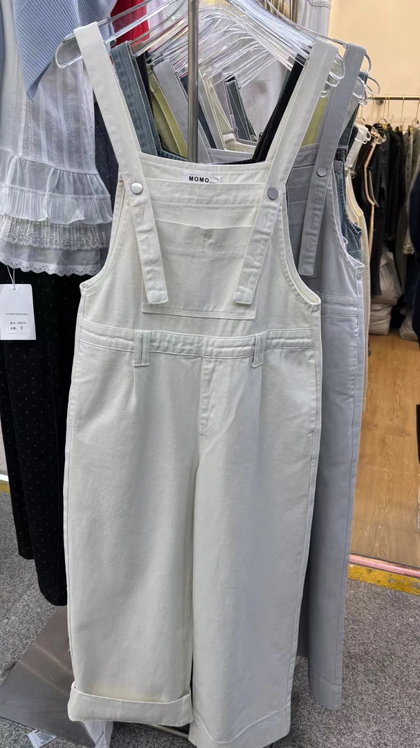 复古设计感牛仔背带裤高腰阔腿长裤休闲减龄女装